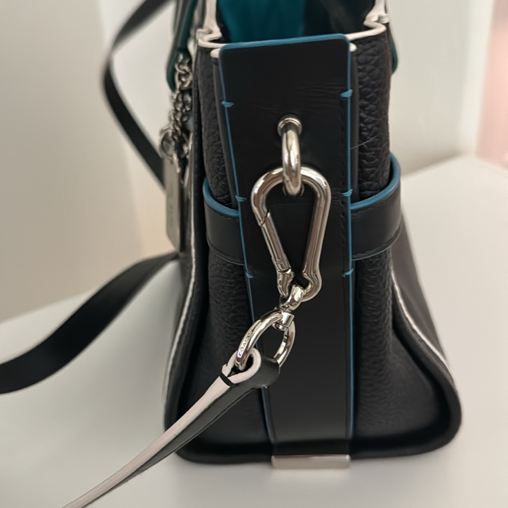 Coach Swagger 27 Edgestain Pebbled Handbag Black Tricolor Leather Satchel - Picture 6 of 7
